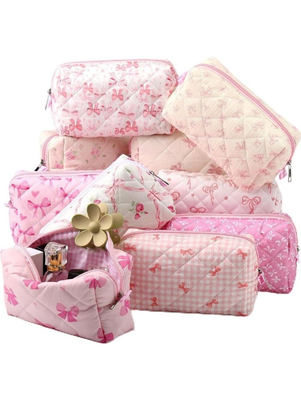10 Pcs Cotton Quilted Makeup Bags - Perfect Bridesmaid Gifts & Holiday